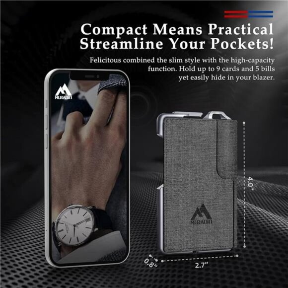 Tactical Minimalist Wallet for Men, Slim RFID-Blocking Metal Card Holder - Picture 3 of 7